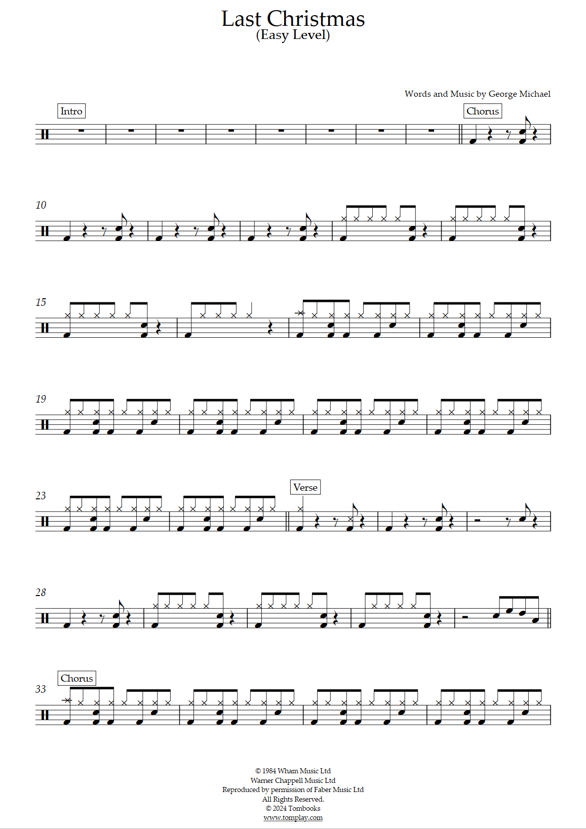 Last Christmas Easy Level Ariana Grande Drums Sheet Music