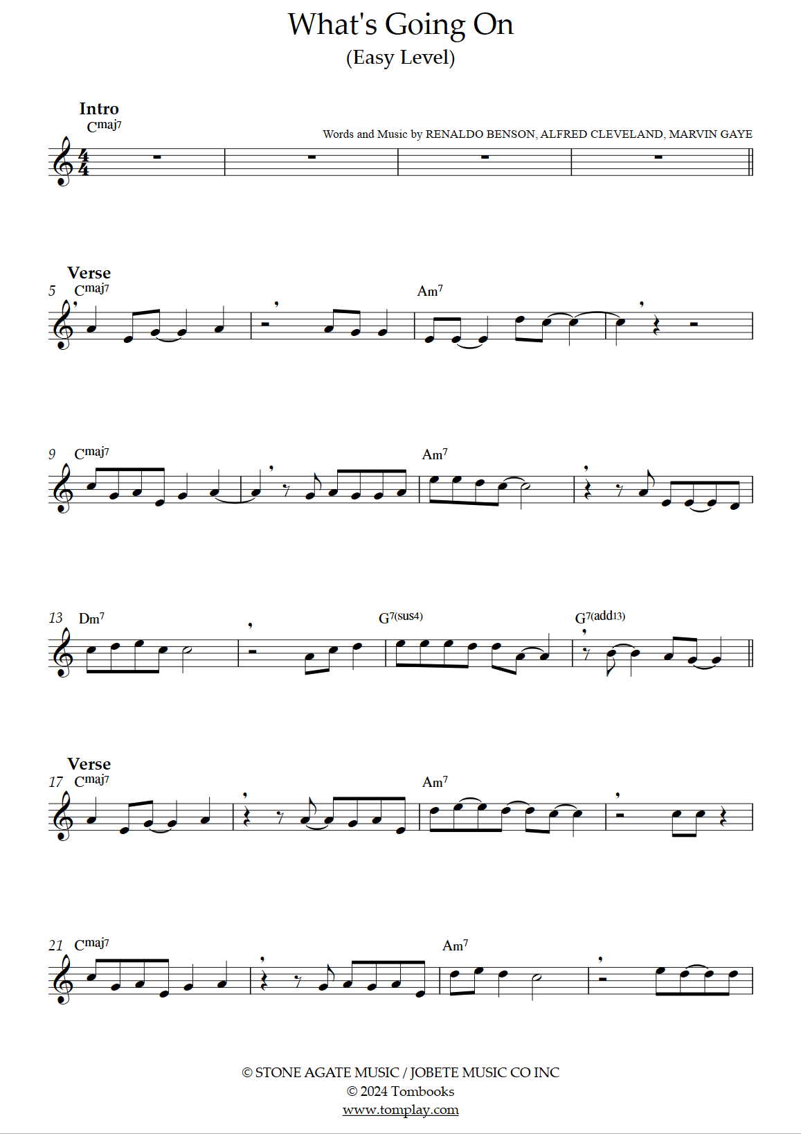 What S Going On Easy Level Alto Sax Marvin Gaye Saxophone Sheet