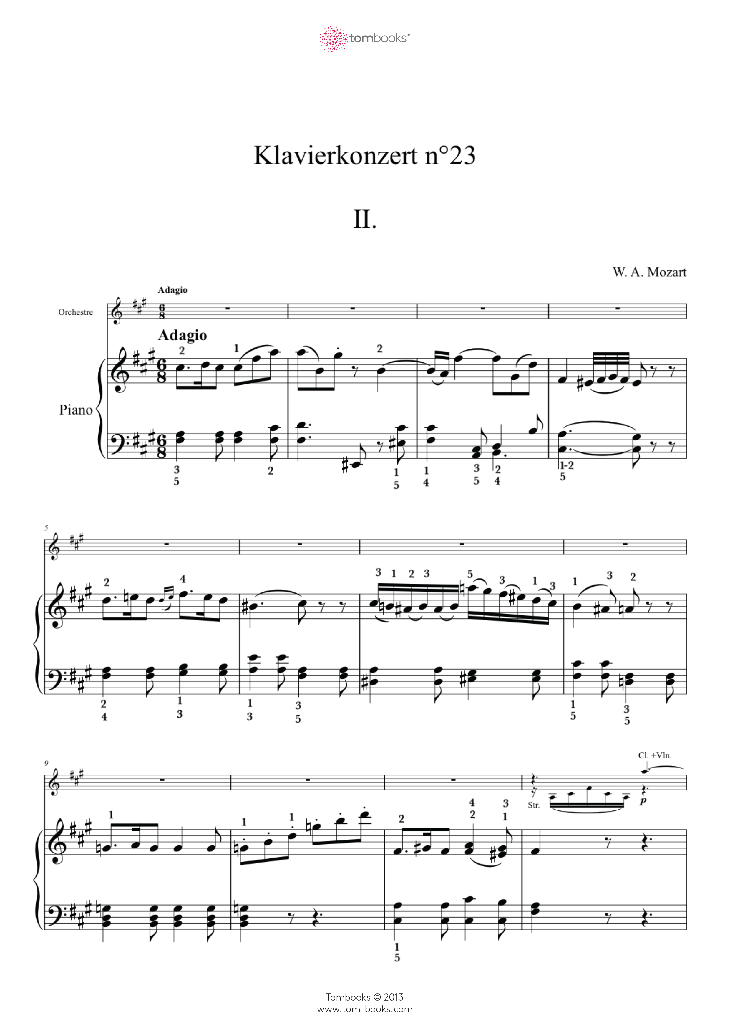 Monarquía monigote de nieve contar hasta Concerto No. 23 in A Major, K. 488 - II. Adagio (Mozart) - Piano Sheet Music