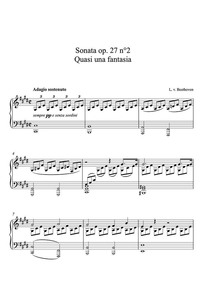 Сонаты для гитары ноты. Sonata no 14 in c Sharp. Соната 14 Бетховен. Соната №14 op. 27 №2 «Лунная» (Бетховен). Piano Sonata no. 14 in c-Sharp Minor, op. 27 No. 2 "Moonlight": i. Adagio sostenuto.