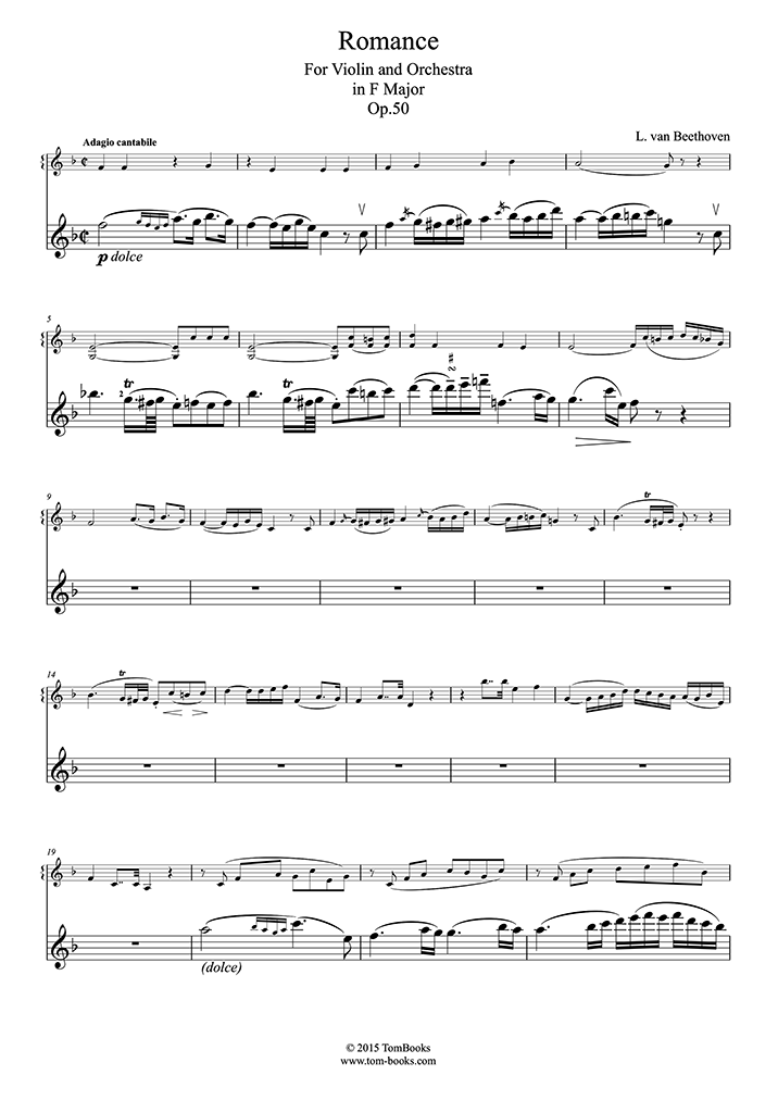 ロマンス第2番ヘ長調 Op.50 (ベートーヴェン) - ヴァイオリン 楽譜