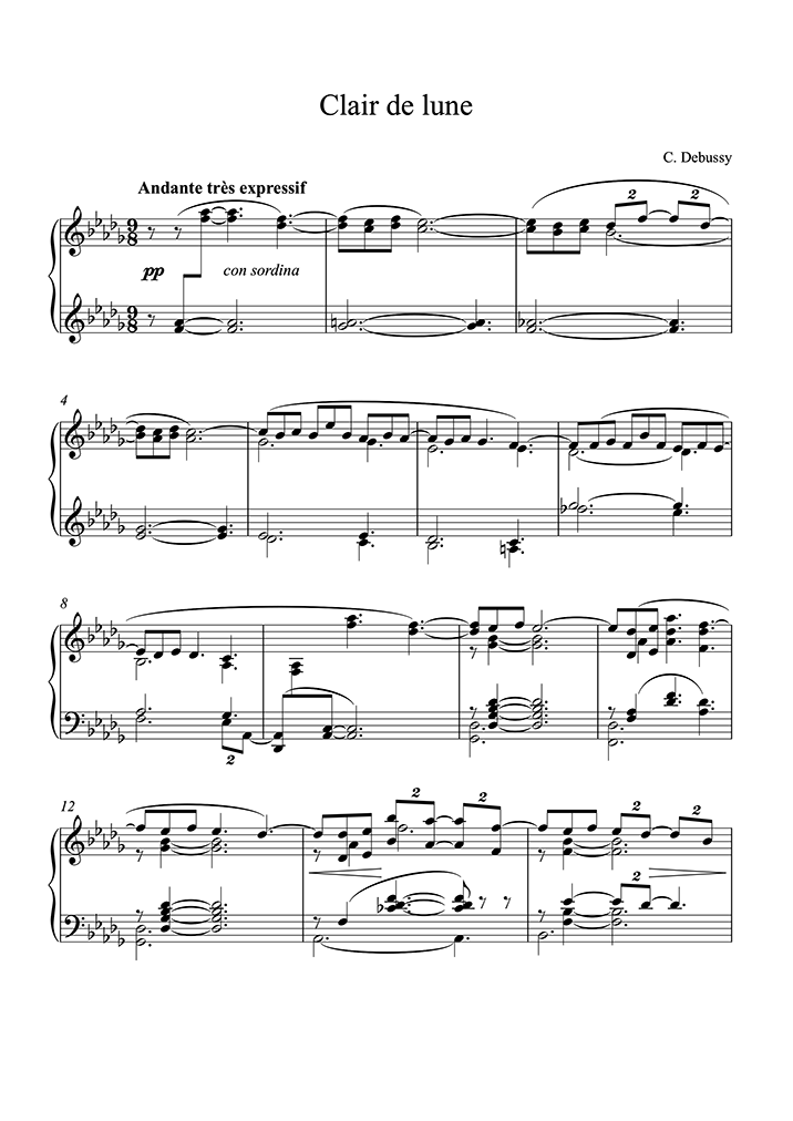 Mansión Dónde Estados Unidos Suite bergamasque, L.75 - n.° 3 Clair de lune (Claro de luna) (Versión  Original) (Debussy) - Partitura Piano