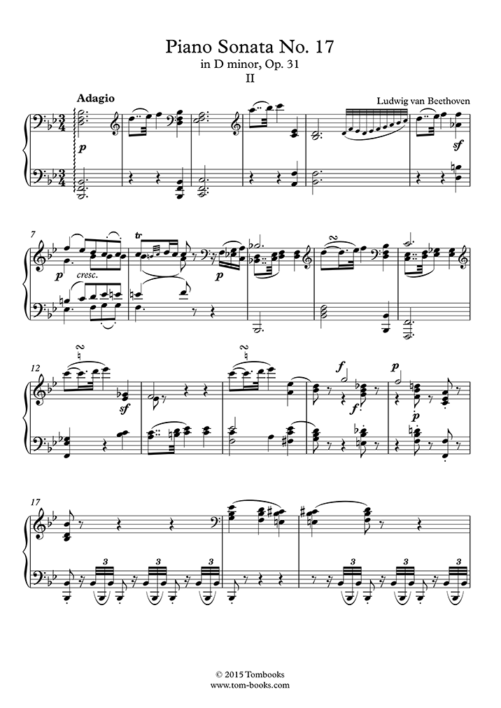 ピアノソナタ第17番「テンペスト」〜第2楽章：アダージョ (ベートーヴェン) ピアノ 楽譜