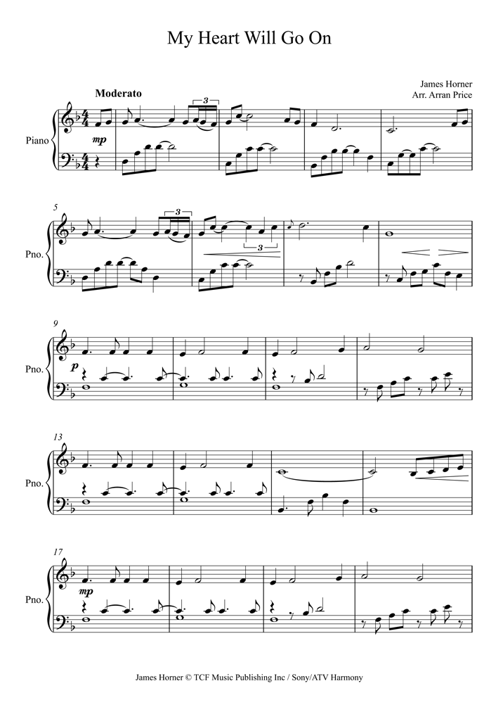 Titanic - Main Theme (Intermediate Level) (Horner (James)) - Piano Sheet  Music