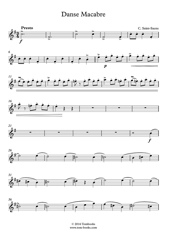 Danse Macabre, Opus 40 (Alto Saxophone) (Saint-Saëns) - Saxophone Sheet  Music