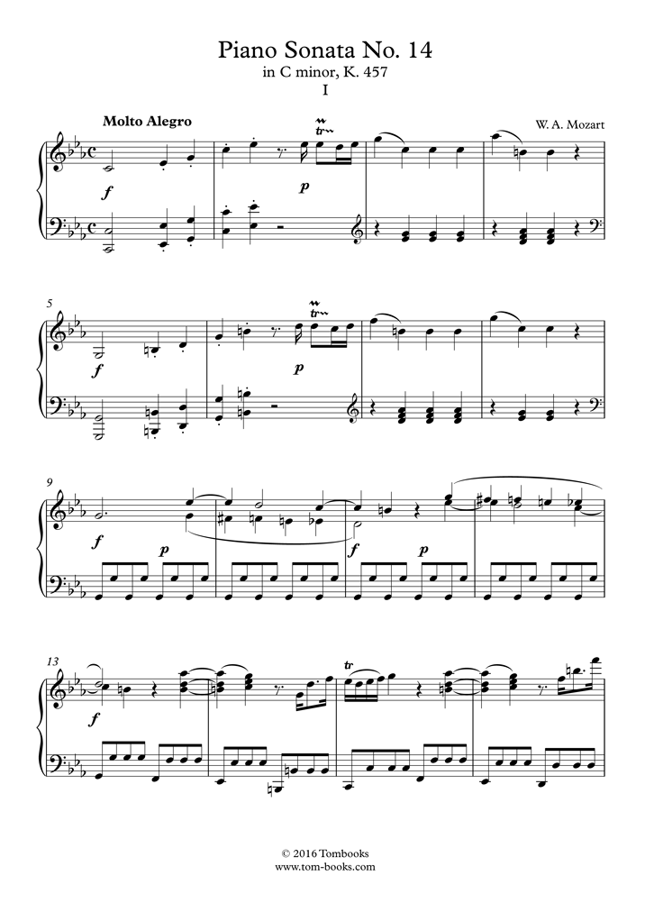 ピアノソナタ第14番 ハ短調 K.457〜第1楽章：アレグロ (モーツァルト) - ピアノ 楽譜