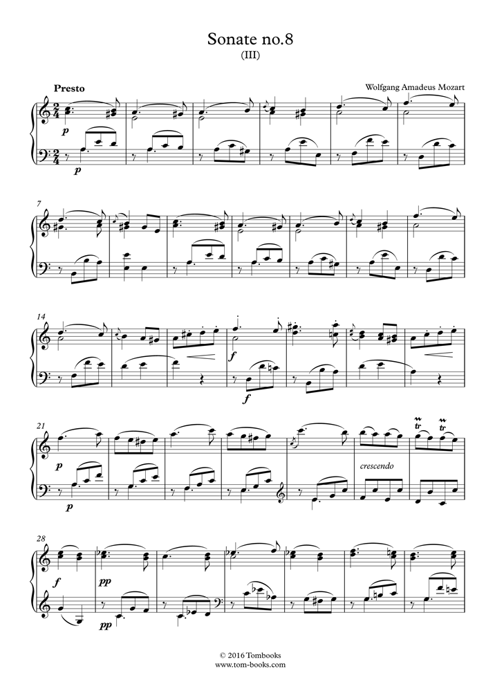 ピアノソナタ第8番 イ短調 K.310〜第3楽章：プレスト (モーツァルト) - ピアノ 楽譜