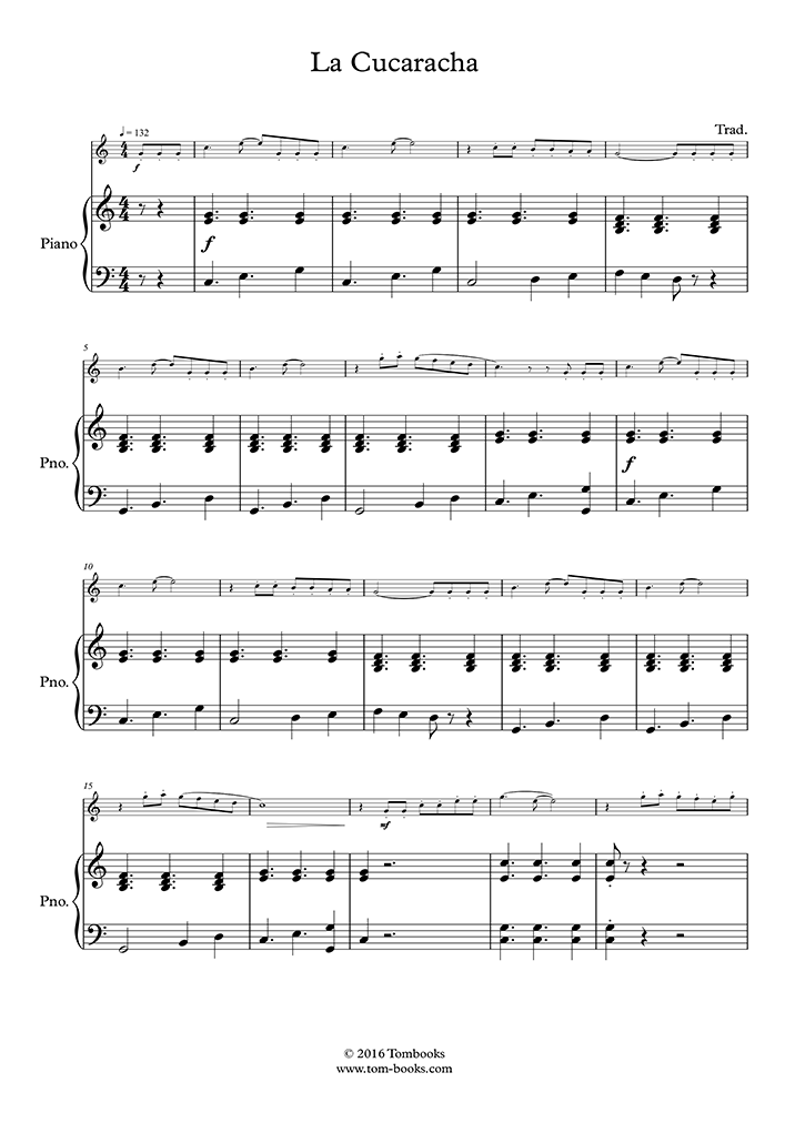 La Cucaracha (accompaniment part) (Traditional) - Piano Sheet Music