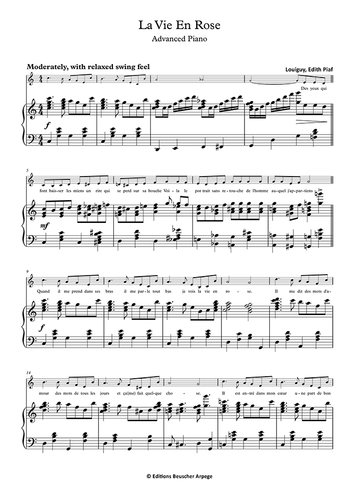 La vie en rose - Piano (Intermediate) Sheet music for Piano (Solo) Easy