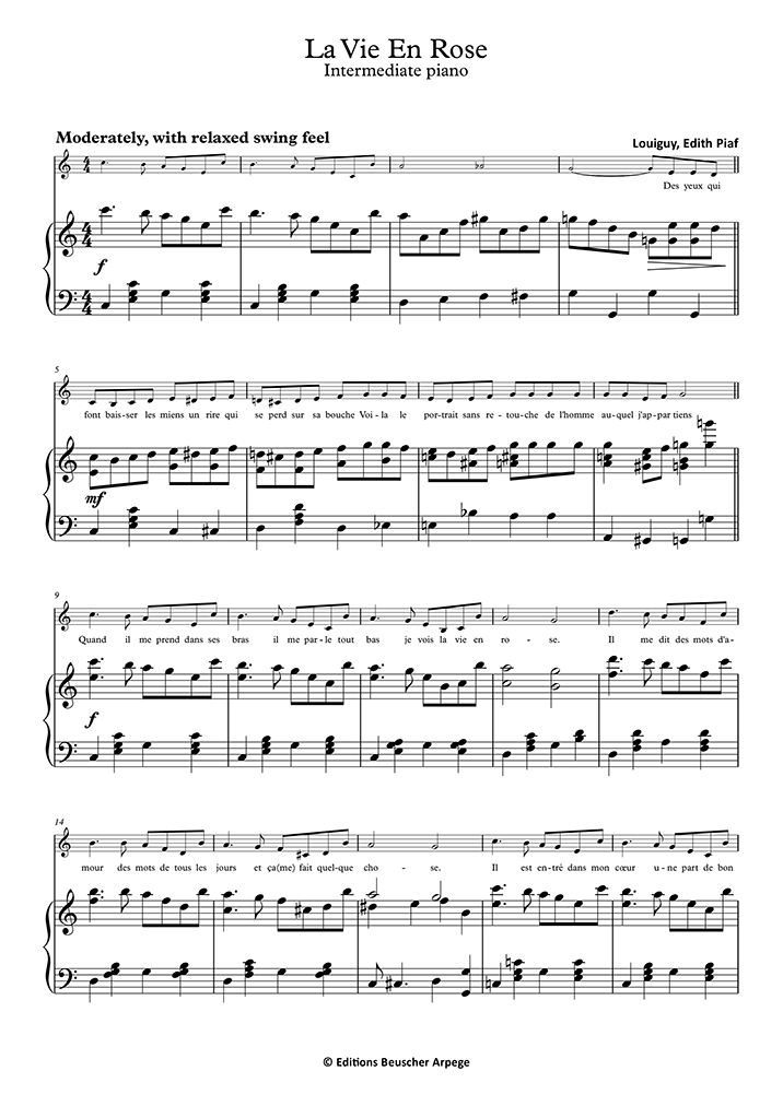 La Vie En Rose Edith Piaf Partition Piano Télécharger Version