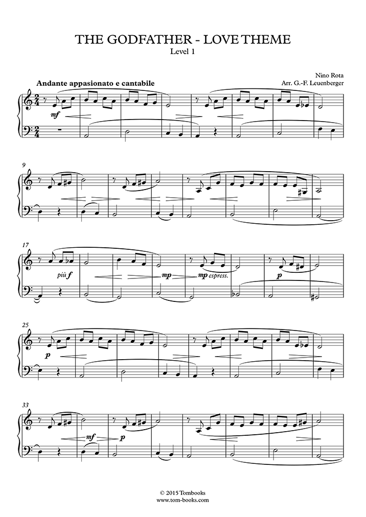 Padrino - Tema de amor (Nivel Fácil) Rota) Partitura Piano