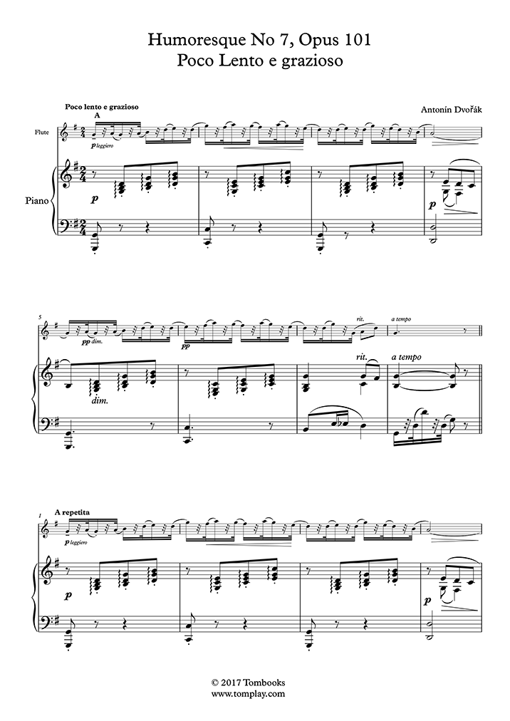 Humoresque No. 7, Opus 101 - Poco Lento e grazioso (Dvorak) - Piano ...