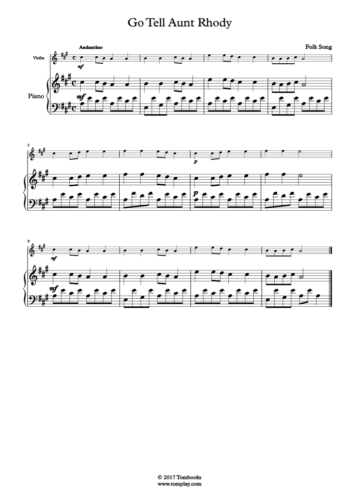 Citron Kartofler dyr Go Tell Aunt Rhody (accompaniment part) (Traditional) - Piano Sheet Music