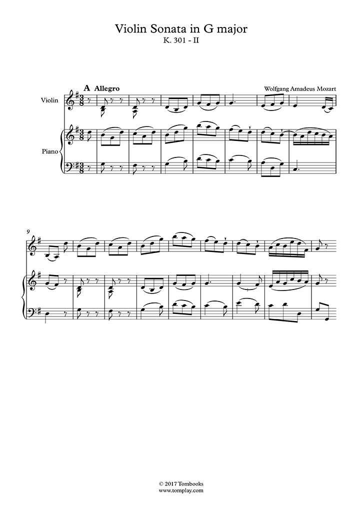Violin Sonata No 18 In G Major K 301 II Allegro Mozart Wolfgang Violin Sonata No 18 In G Major K 301 II Allegro Mozart Wolfgang