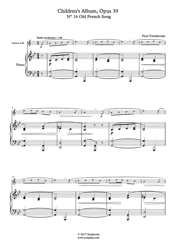 Album pour enfants, Opus 39 - N° 16 Vieille chanson française (piano  d'accompagnement) (Tchaikovsky) - Partition Piano