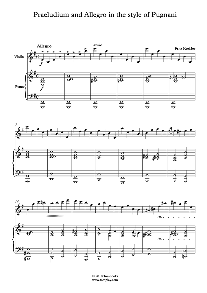 クライスラー 前奏曲とアレグロ (バイオリン楽譜) - スコア/楽譜