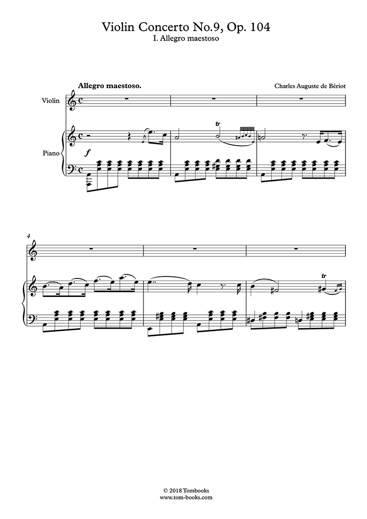 ヴァイオリン協奏曲 第9番 イ短調 Op.104〜第1楽章：アレグロ・マエストーゾ (ベリオ) ヴァイオリン 楽譜