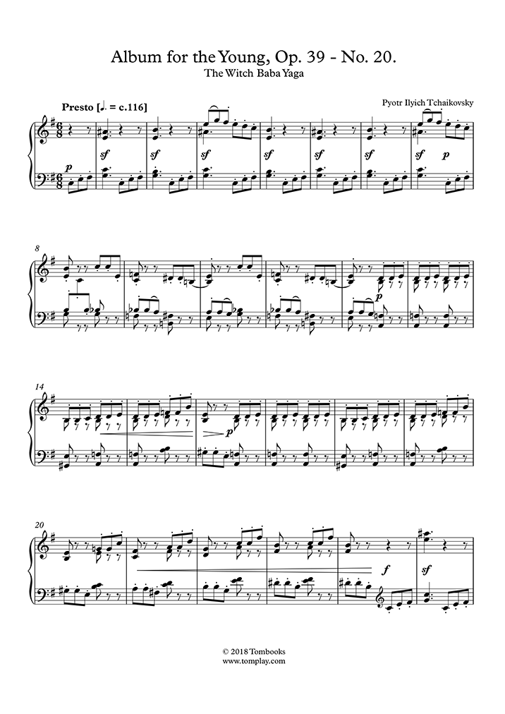 Album pour enfants, Opus 39 – N° 20 La sorcière (Tchaikovsky) - Partition  Piano