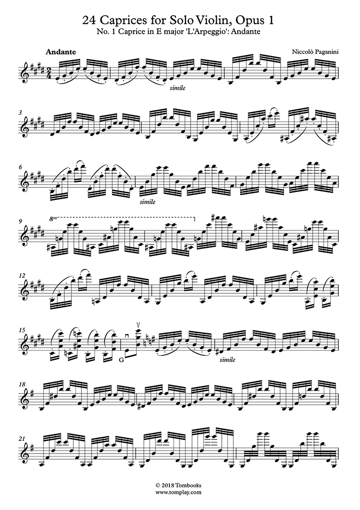 24のカプリース Op.1〜第1曲：アンダンテ ホ長調 (パガニーニ