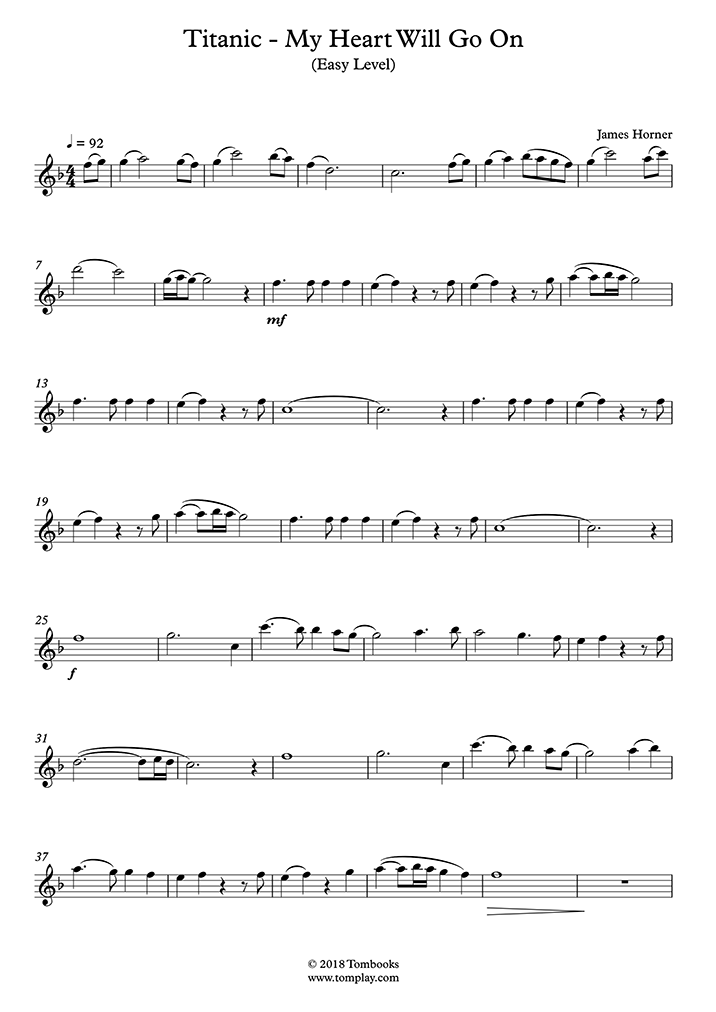 Titanic - My Heart Will Go On (Easy Level) (Horner (James)) - Flute Sheet  Music