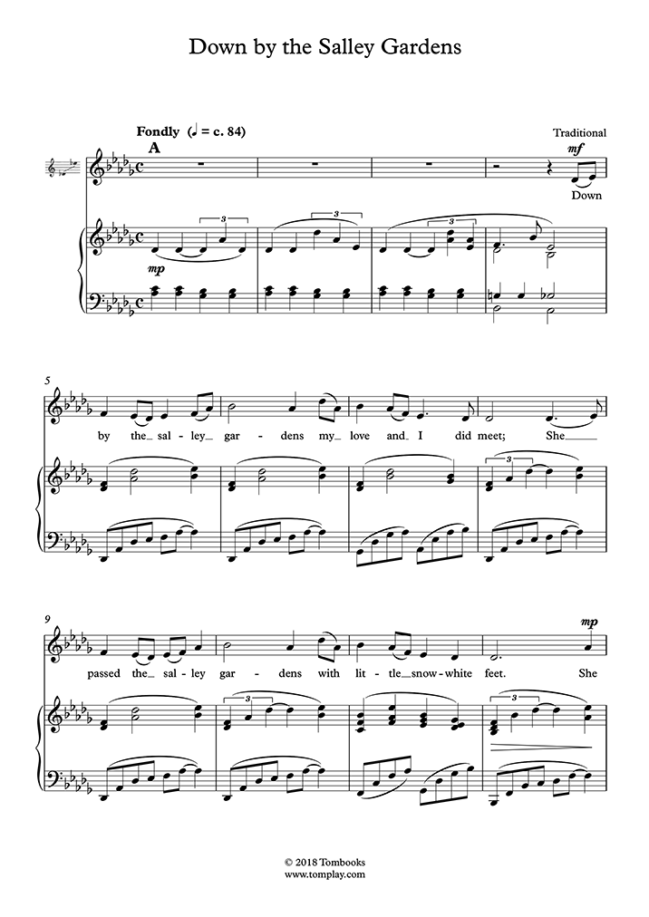 Down by the Salley Gardens (트레디셔널) 보컬 악보 Down by the Salley Gardens (트레디셔널) 보컬 악보