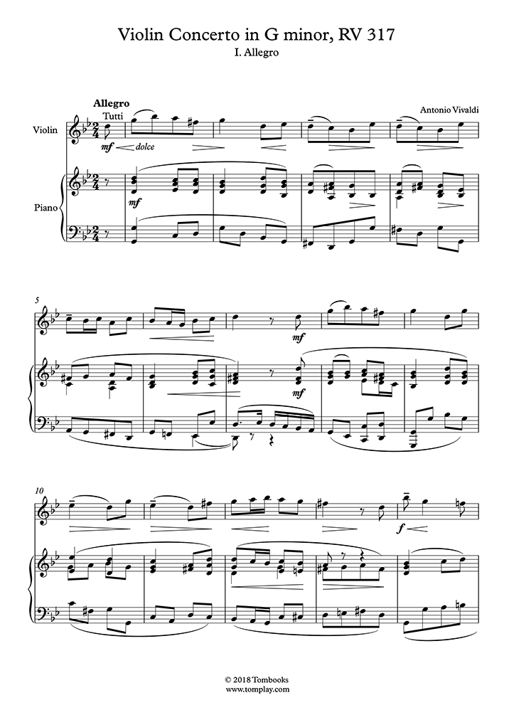 Violin Concerto G minor, RV 317 - I. Allegro (Vivaldi) - Violin Sheet Music