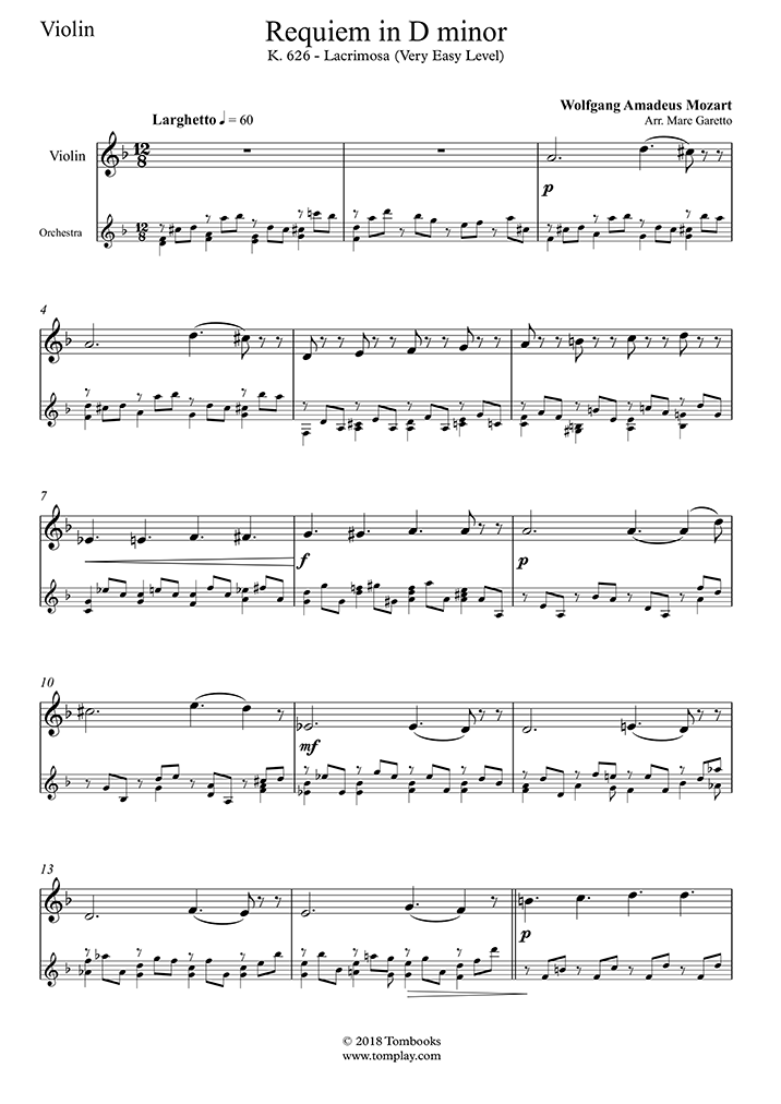 Requiem in D minor, K. 626 - Lacrimosa (Very Easy - Sheet Music