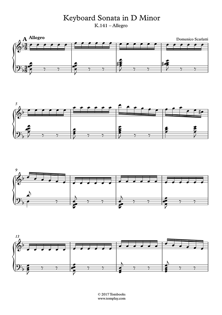 ソナタ ニ短調 K. 141〜アレグロ (スカルラッティ(ドメニコ)) ピアノ 楽譜