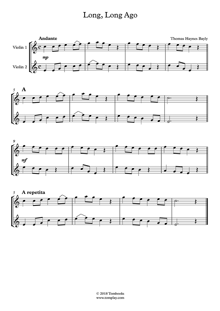 Alcatraz Island Forstærker misundelse Long, Long Ago (Bayly) - Violin Sheet Music