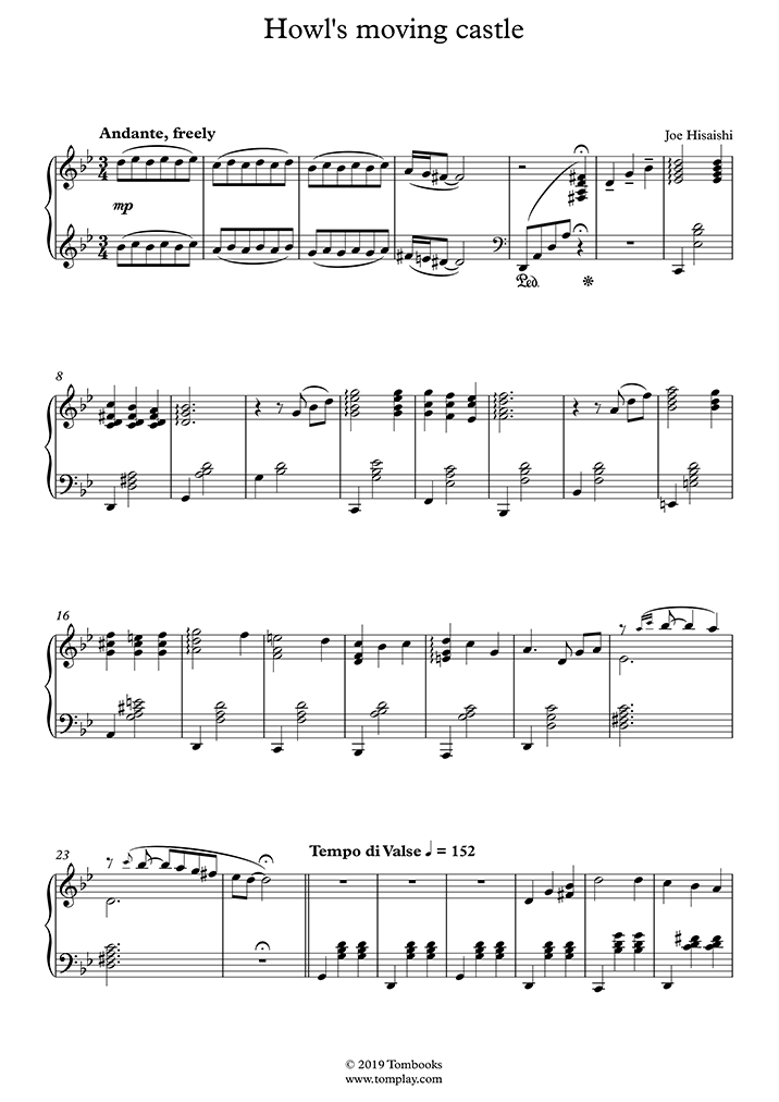 béisbol Groseramente frío Howl's Moving Castle - Theme: The Merry-Go-Round of Life (Hisaishi) -  Partitura Piano