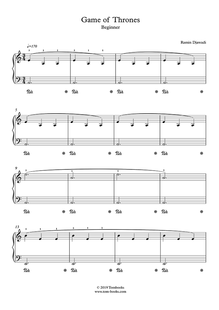 Game of Thrones - Thème (niveau débutant, piano solo) (Djawadi) - Partition  Piano