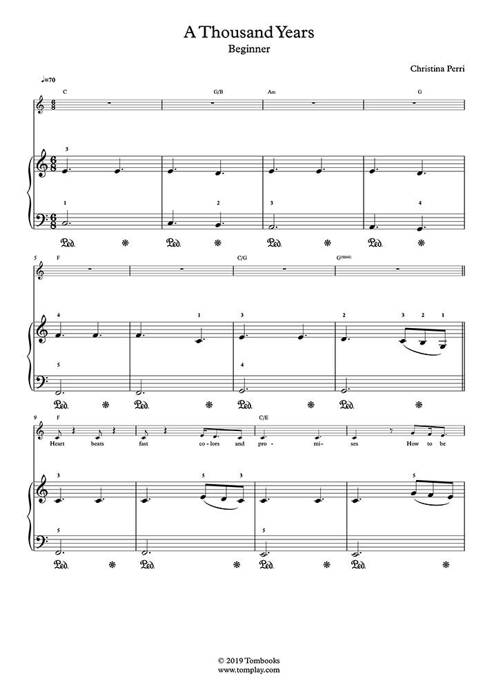 A Thousand Years (Nivel Principiante, Solo) (Perri) - Partitura Piano