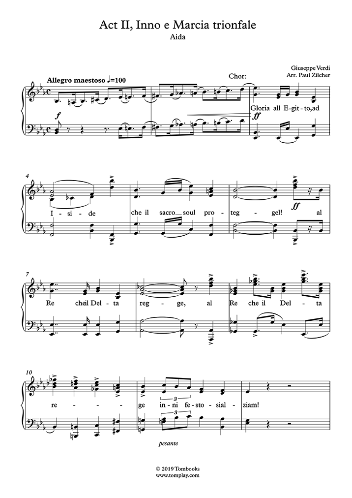歌劇「アイーダ」〜第2幕：凱旋行進曲 (ヴェルディ) - ピアノ 楽譜