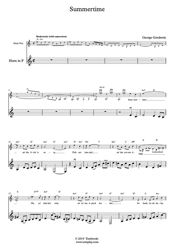 Summertime (Gershwin) - French horn Sheet Music