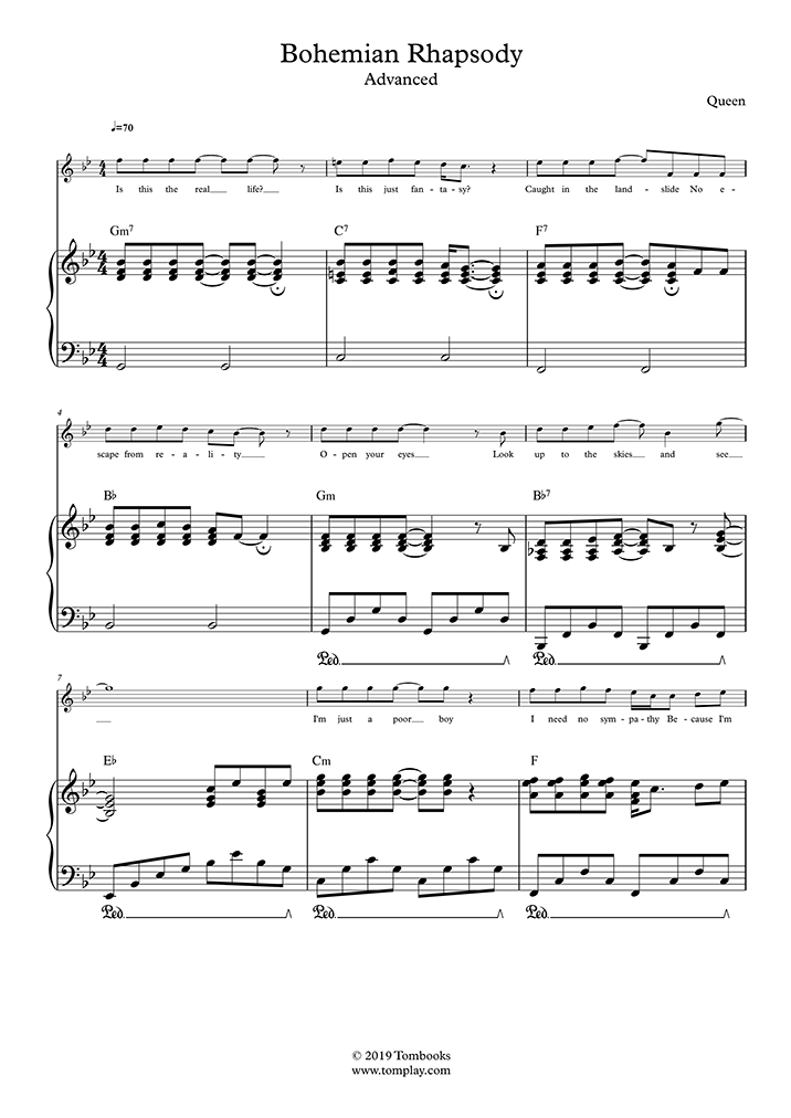 desfile legal toque Bohemian Rhapsody (Advanced Level, Solo Piano) (Queen) - Piano Sheet Music