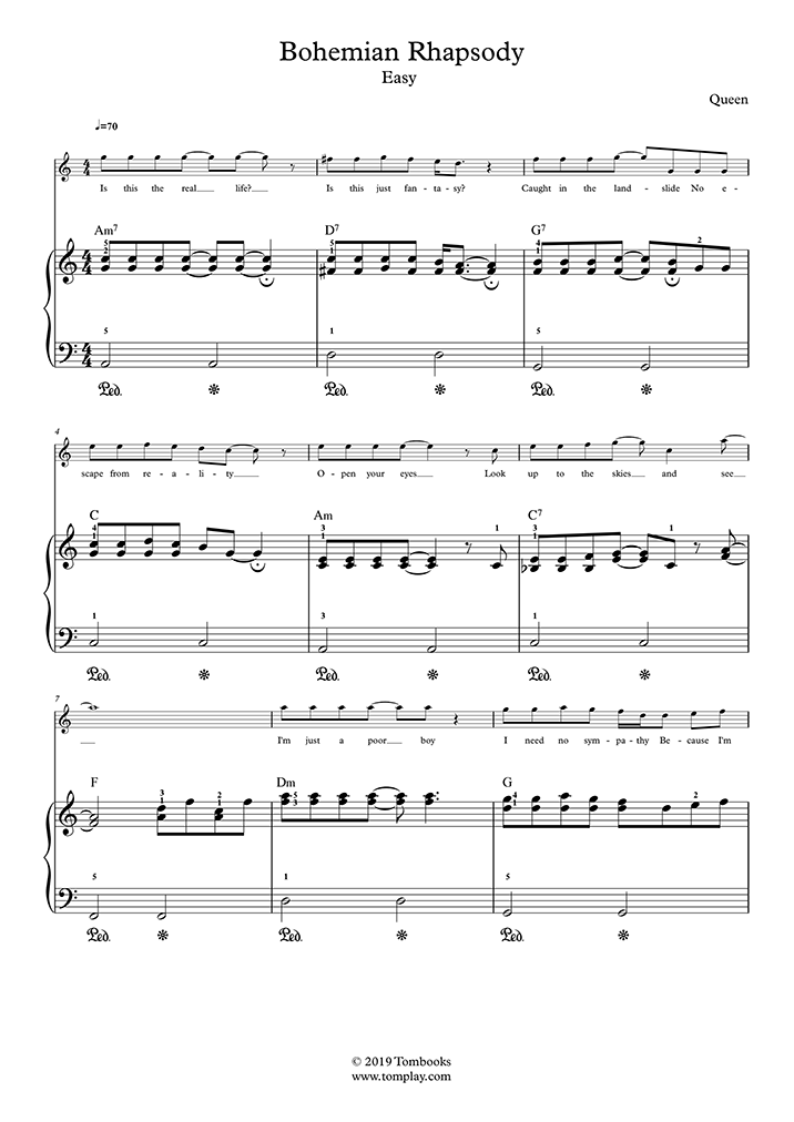 Bohemian Rhapsody (Nivel Fácil, Solo) (Queen) - Partitura Piano