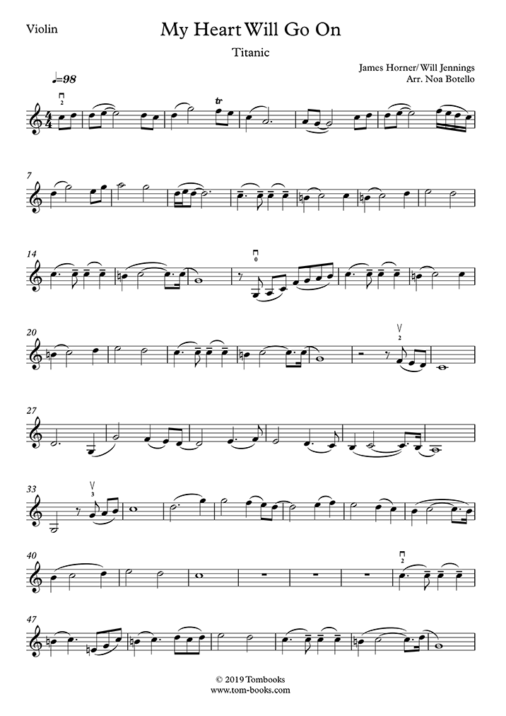 Titanic - My Heart Will Go On (Easy/Intermediate Level) (Horner (James)) -  Violin Sheet Music
