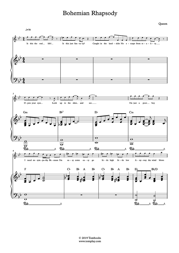 bienestar Gracioso Habubu Bohemian Rhapsody (Voz Queen, Piano y Orquesta) (Queen) - Partitura Piano