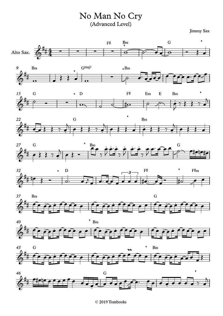 No Man No Cry (niveau difficile, sax alto) (Jimmy Sax) - Partition Saxophone