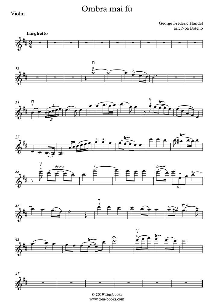 Serse - Overture: Ombra Mai Fu (Intermediate Level) (Händel) - Violin ...