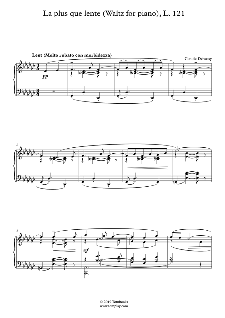 ピアノ　レントより遅くL.121　(ドビュッシー)　楽譜