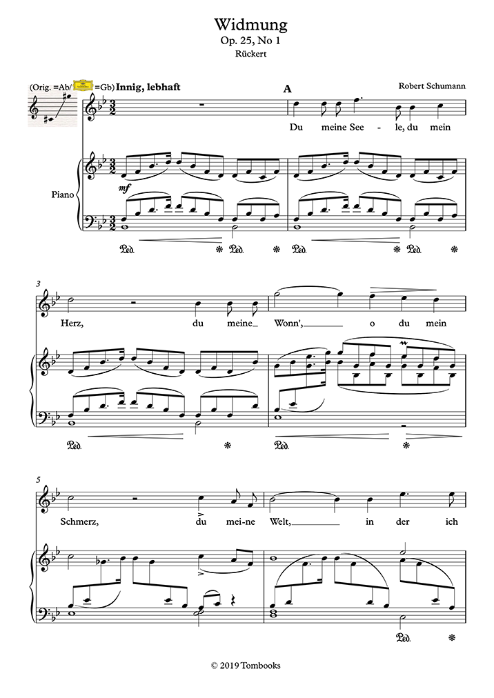 楽譜　ミルテの花　ソプラノ　(シューマン)　Op.25〜第1曲：　献呈　声楽/ボーカル