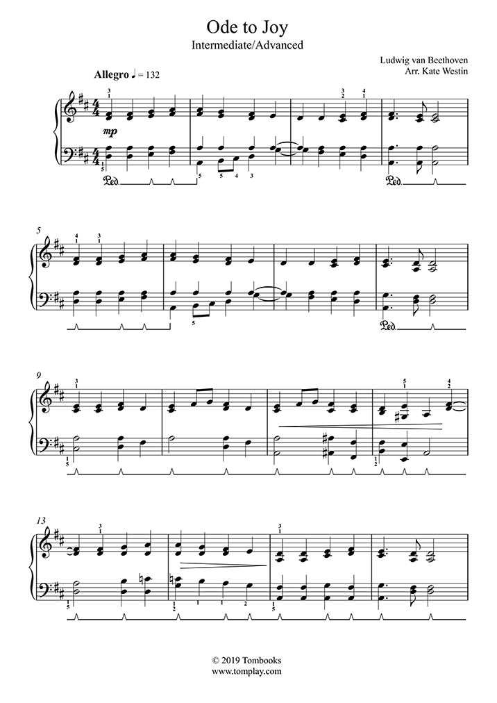 Hyme à la joie / Ode to Joy  Tablature, Ode à la joie, Musique piano