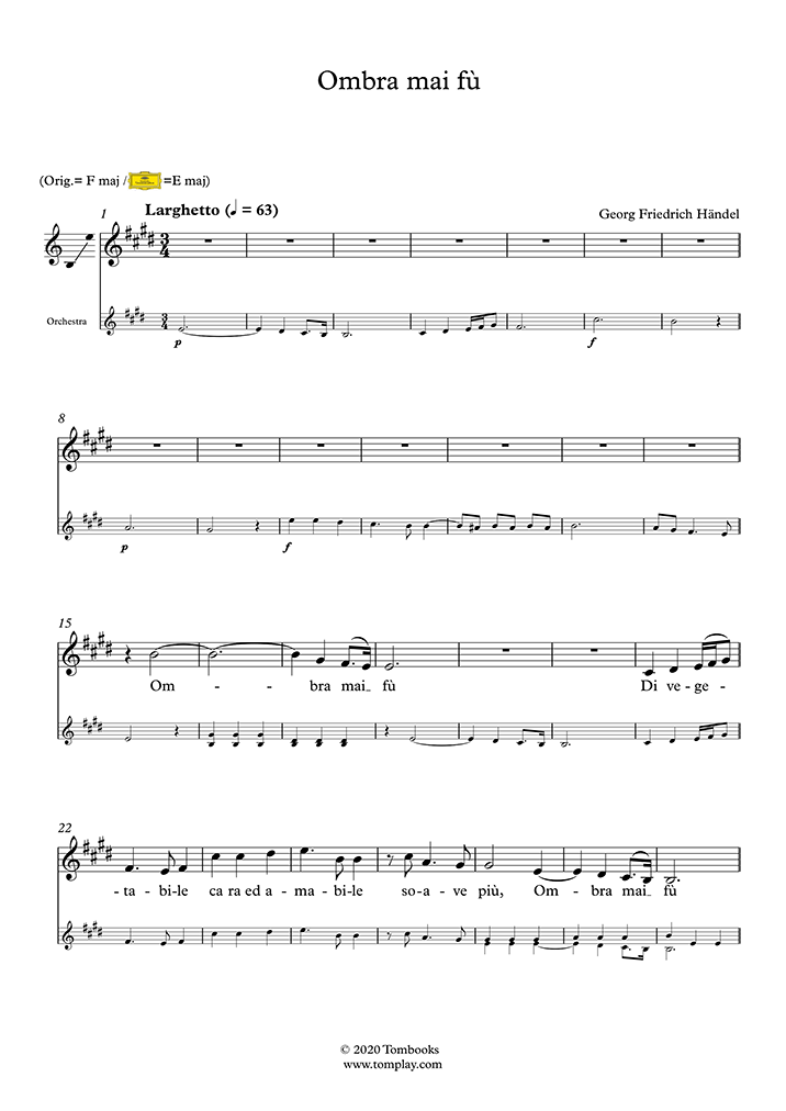 楽譜】「ラルゴ（オンブラ・マイ・フ／かつて木陰ほど）」セルセ