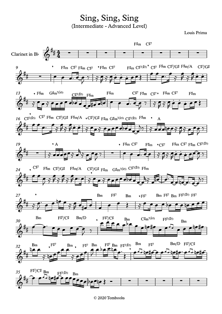 シング・シング・シング（中級 - 上級） (ルイ・プリマ) - クラリネット 楽譜
