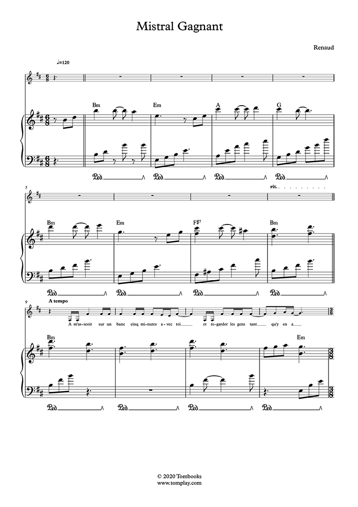 Mistral Gagnant piano partition facile - Solfège Blog