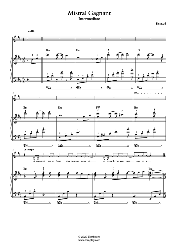 Mistral gagnant (piano et saxophone alto) Sheet music for Piano, Saxophone  alto (Solo)