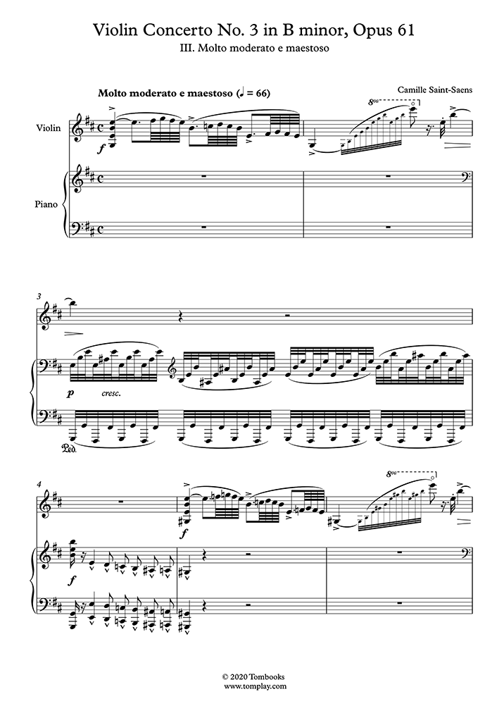 Violin Concerto No. 3 in minor, Opus - III. Molto moderato e maestoso ( Saint-Saëns) - Violin Sheet Music