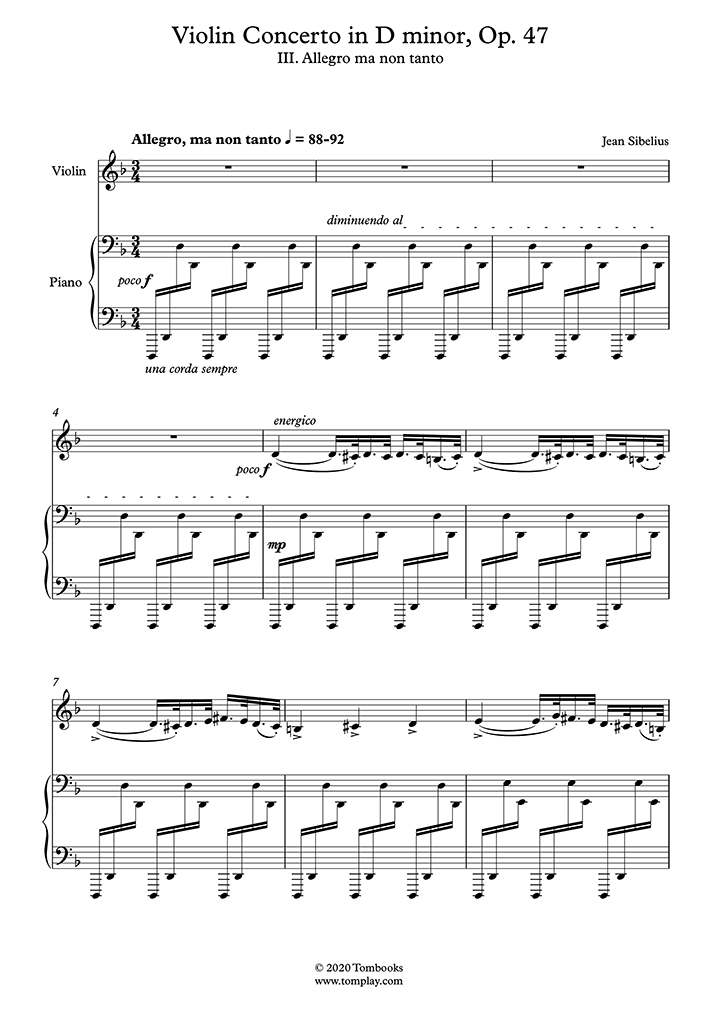 Peep Et bestemt Mand Violin Concerto in D minor, Opus 47 - III. Allegro ma non tanto (Sibelius)  - Violin Sheet Music