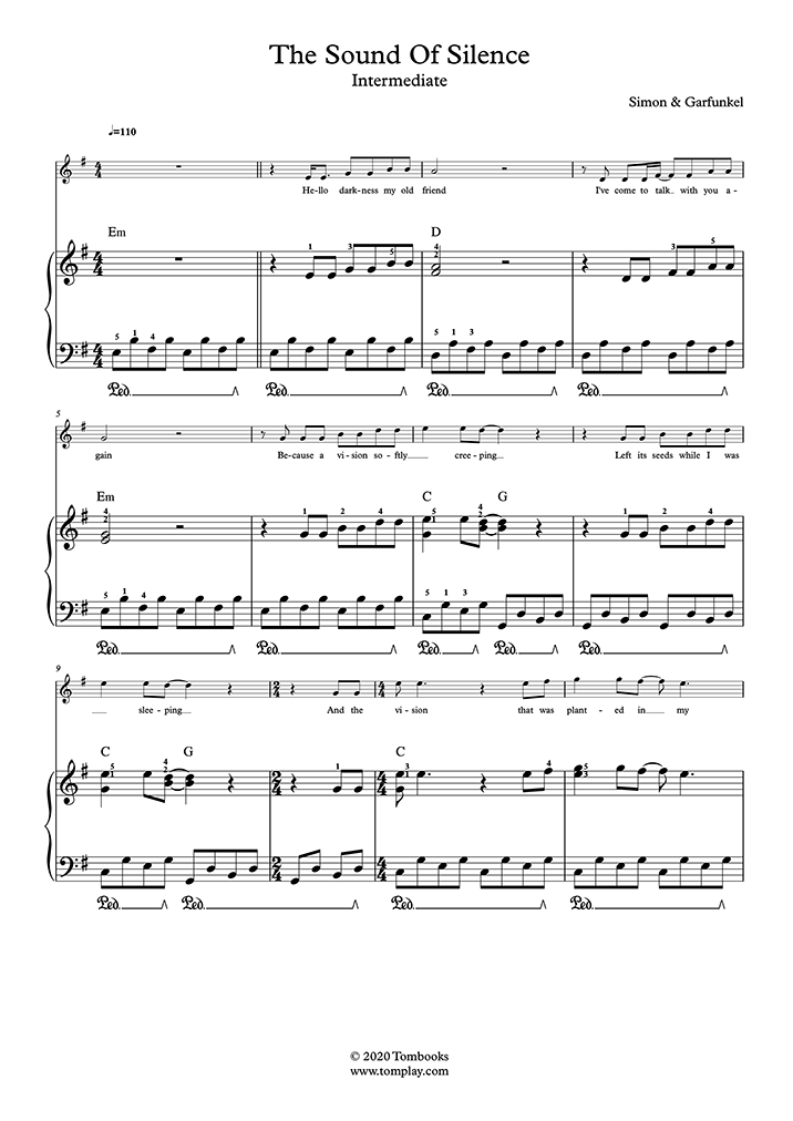 of Silence (Nivel Intermedio, Piano Solo) (Simon Garfunkel) - Partitura
